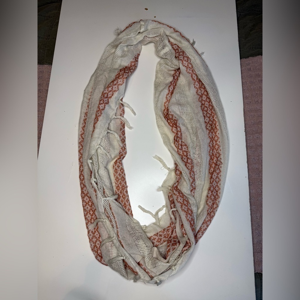 Fresh Press Cream and Brick Red Women's Lightweight Knit Infinity Scarf